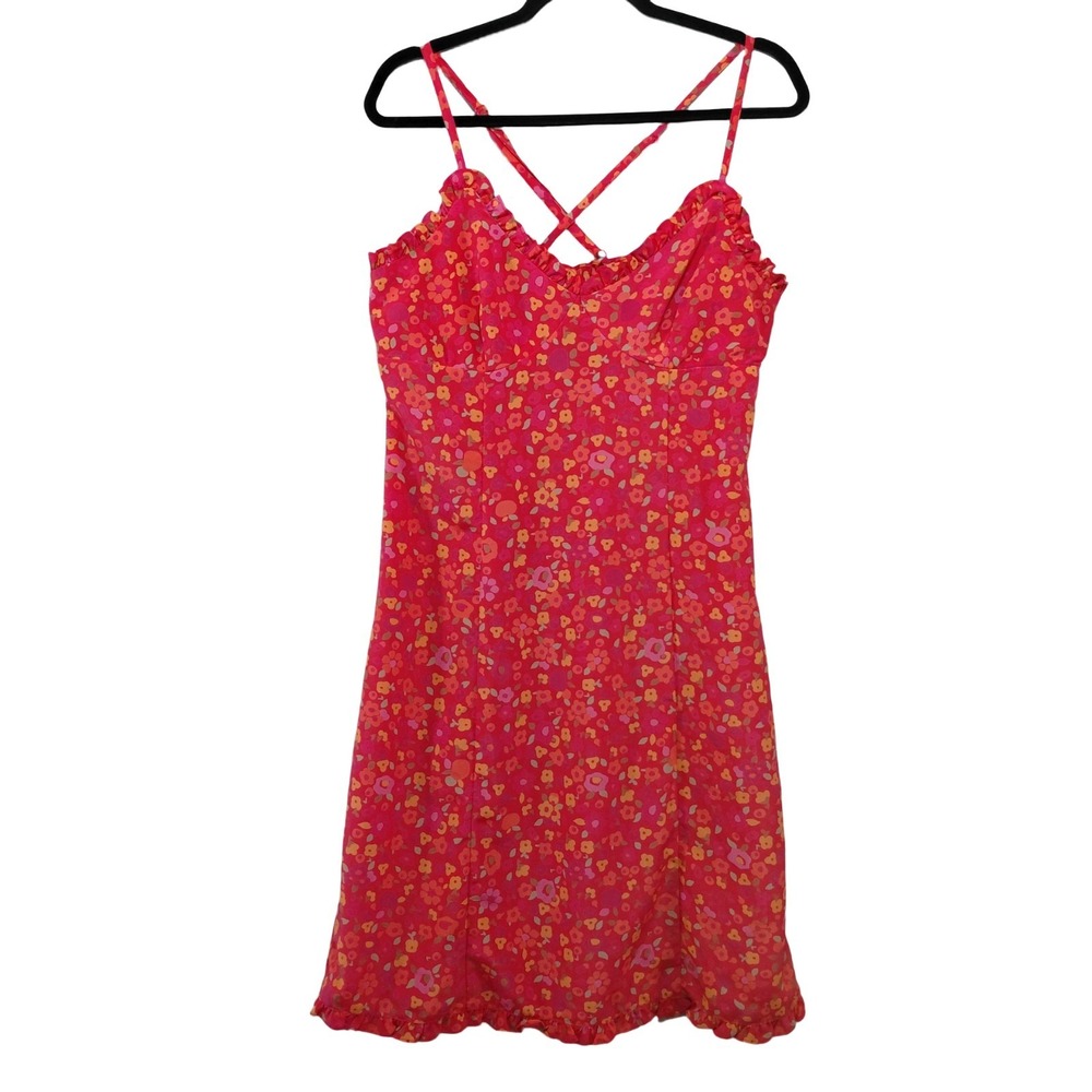 Y2k Express Babydoll Mini Slip Dress Women's 9/10 Sweetheart Ditsy Floral Coral